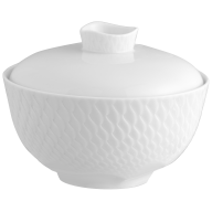 Rice bowl with lid, Shape "Waves Relief", white, Ø 12,5 cm