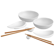 Asia set with chopsticks, 8-pcs, Shape "Waves Relief", white