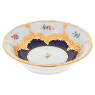 Dessertschale, Form "B-Form", gestreute Blümchen, königsblau glasiert, Goldbronze, L  cm