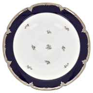 Schüssel, groß, Form "B-Form", Gestreute Röschen, weiß-grau, königsblau, Glanzplatin, ø 27 cm