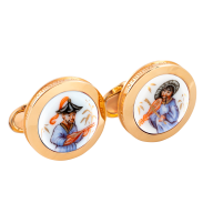 Manschettenknöpfe Chinese mit Zupf- und Streichinstrumenten nach Entwürfen  von J.G.Hoeroldt, 925 Silber gelb vergoldet, 2,2 x 4 c