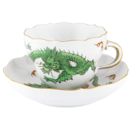 Cappuccino cup & saucer, Shape "New Cutout", Ming dragon, green, V 0,25 l