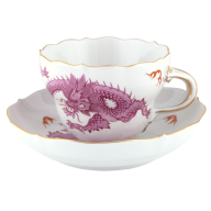 Cappuccino cup & saucer, Shape "New Cutout", Ming dragon, purple, V 0,25 l