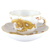 Cappuccino cup & saucer, Shape "New Cutout", Ming dragon, yellow, V 0,25 l