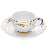 Coffee cup & saucer, Shape "Swan Service", Oriental strewn flowers, gold rim (Swan service), V 0,14 l