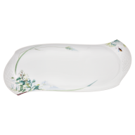 Platter, square, Shape "Waves Relief", Woodland flora with insects, white rim, L 43 cm