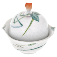 Sugar Bowl, Shape "Waves Relief", Woodland flora with insects, white rim, V 0,2 l