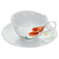Tea cup & saucer, Shape "Waves Relief", Wild poppy, red, white rim, V 0,15 l