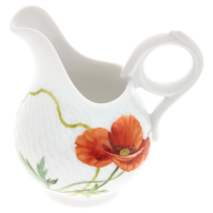Cream Jug, small, Shape "Waves Relief", Wild poppy, red, white rim, V 0,12 l
