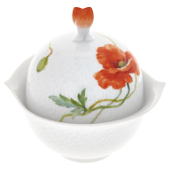 Sugar Bowl, Shape "Waves Relief", Wild poppy, red, white rim, V 0,2 l