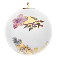 Baumschmuck Kugel, Florale Ranke, bunt und gold, weißer Rand, Ø 5 cm