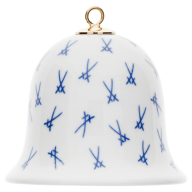 Miniatur-Glocke, Markenzeichen, gestreute Schwerter, kobaltblau, weißer Rand, H 5 cm