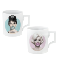 Mug set, 2-pcs, Shape "Berlin", "Legends blowing Bubbles - Collection" by Michael Moebius, Marilyn