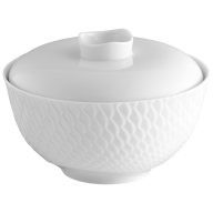 Rice bowl with lid, Shape "Waves Relief", bisque white, Ø 12,5 cm