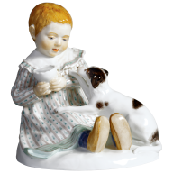 Child with dog, Coloured, without gold, H 12,5 cm