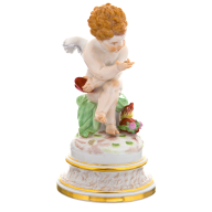 Cupid philosophising about love, coloured, with gold, H 18 cm