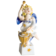 Angel with kettledrum, Coloured with gold, H 9,5 cm