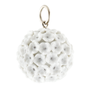 Pendant Boule Snowball Blossom small, pistils platinum painted decoration, Ø 2 cm