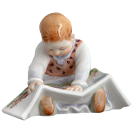 Hentschel child miniature, Girl with book, Coloured with teddy book, H 7 cm