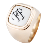 Siegelring eckig mit Monogramm (2 Buchstaben) in Schwarz, 52 mm, 925 Silber rosé vergoldet