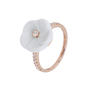 Ring Royal Blossom Diamond, 750 Roségold, 1 Porzellanblüte M, 15 Brillanten zus. 0,22 ct, VS, fw, Vollschliff Gut