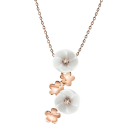 Collier Royal Blossom Bouquet, 750 Roségold, 5 Blüten S/XS, 2 Porzellanblüten S, 2 Brillanten 0,04 ct, TW, VSI, Vollschliff Gut, 3