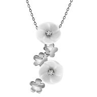Collier Royal Blossom Bouquet, 750 Weißgold, 5 Blüten S/XS, 2 Porzellanblüten S, 2 Brillanten 0,04 ct, TW, VSI, Vollschliff Gut, 3