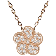 Collier Royal Blossom Pavé, 750 Roségold,  1 Pavé Blüte, 31 Brillanten ca. 0,14 ct, VSI TW, Länge 45cm, Öse bei 42cm