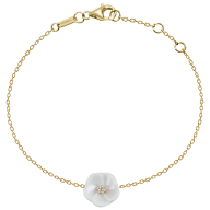 Armband Royal Blossom Basic, 750 Gelbgold, 1 Porzellanblüte S mit 1 Brillant 0,02 ct, TW, VSI, Vollschliff Gut, 19cm, Öse bei 17cm