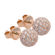 Ohrstecker Pearl Collection Pavé, 750 Roségold, 2 Goldperlen Pavé je 8 mm, 59 Billanten, 0,65 ct, TW/VSI