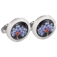 Manschettenknöpfe Indische Blüte blau, 925 Sterlingsilber