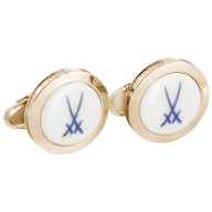 Manschettenknöpfe Markenzeichen Schwerter in Kobaltblau, 925 Silber vergoldet, 2,2 x 4 cm