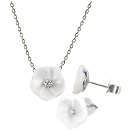 Set Royal Blossom Basic Ohrstecker & Collier, 750 Weißgold
