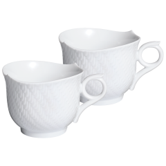 Henkelbecher-Set , 2-tlg., Form "Wellenspiel Relief", Weiß