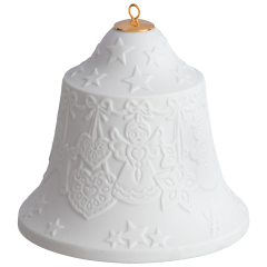 Baumschmuck Glocke mit Relief, Lebkuchenkette, Weiß, Biskuit, H 8 cm