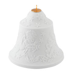 Baumschmuck Glocke mit Relief, Engel, Weiß, Biskuit, H 8 cm