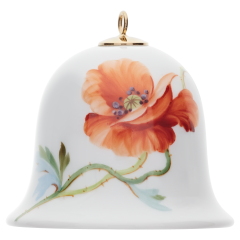 Miniatur-Glocke, Blumenmalerei "Wilder Mohn", rot, weißer Rand, H 5 cm