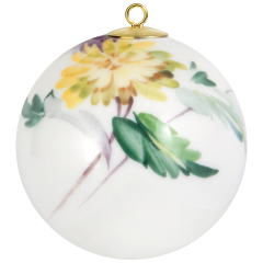 Baumschmuck Kugel, Waldflora mit Insekten, Ranunkel, weißer Rand, Ø 5 cm