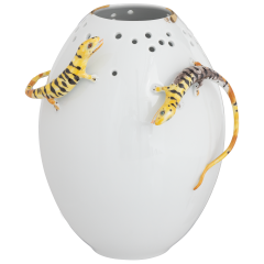 Objekt mit Durchbruch und 3 Echsen, Unikat, Silvia Klöde, H 24 cm