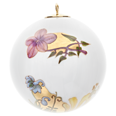 Baumschmuck Kugel, Florale Ranke, bunt und gold, weißer Rand, Ø 5 cm