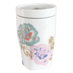 Coffee to go Becher mit Porzellandeckel, klein, Form "Nova", "Waves of spring", V 0,35 l