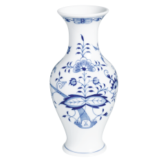 Vase, Form "Neuer Ausschnitt", Zwiebelmuster, kobaltblau, weißer Rand, H 24 cm