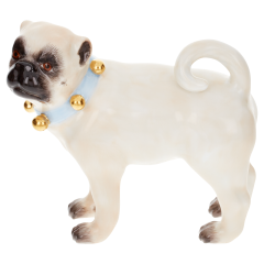 Dog Pug with bells, Coloured with gold, H 7 cm