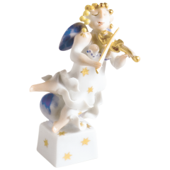 Angel with violin, Coloured with gold, H 9,5 cm