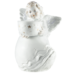 Christmas angel with bowl, Coloured with gold, H 16,5 cm