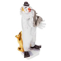 Künstlerkapelle Clown mit Saxophon, Platin staffiert, reich