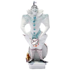 Künstlerkapelle Clown mit Trommel, Platin staffiert, reich