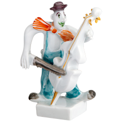 Clownskapelle Clown mit Baßgeige, Platin staffiert, reich, 7 cm