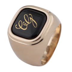 Siegelring eckig mit Monogramm (2 Buchstaben) in Gold auf schwarzem Fond, 56 mm, 925 Silber rosé vergoldet