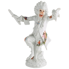 Affenkapelle Kapellmeister, Bunt staffiert, Figurenmalerei nach Watteau,bunt, kupferfarben, H 17,5 cm